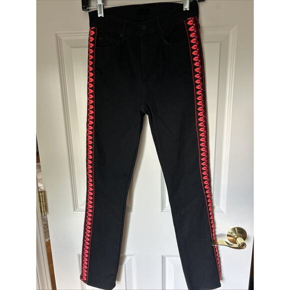 Mother $228 Womens Sz 24 The Mid Rise Dazzler Up in Flames Black Ankle Jeans - Picture 1 of 15